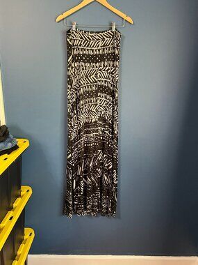 Mudd Black &Cream Abstract Geometric Pattern Strapless Maxi Dress/Foldover Skirt